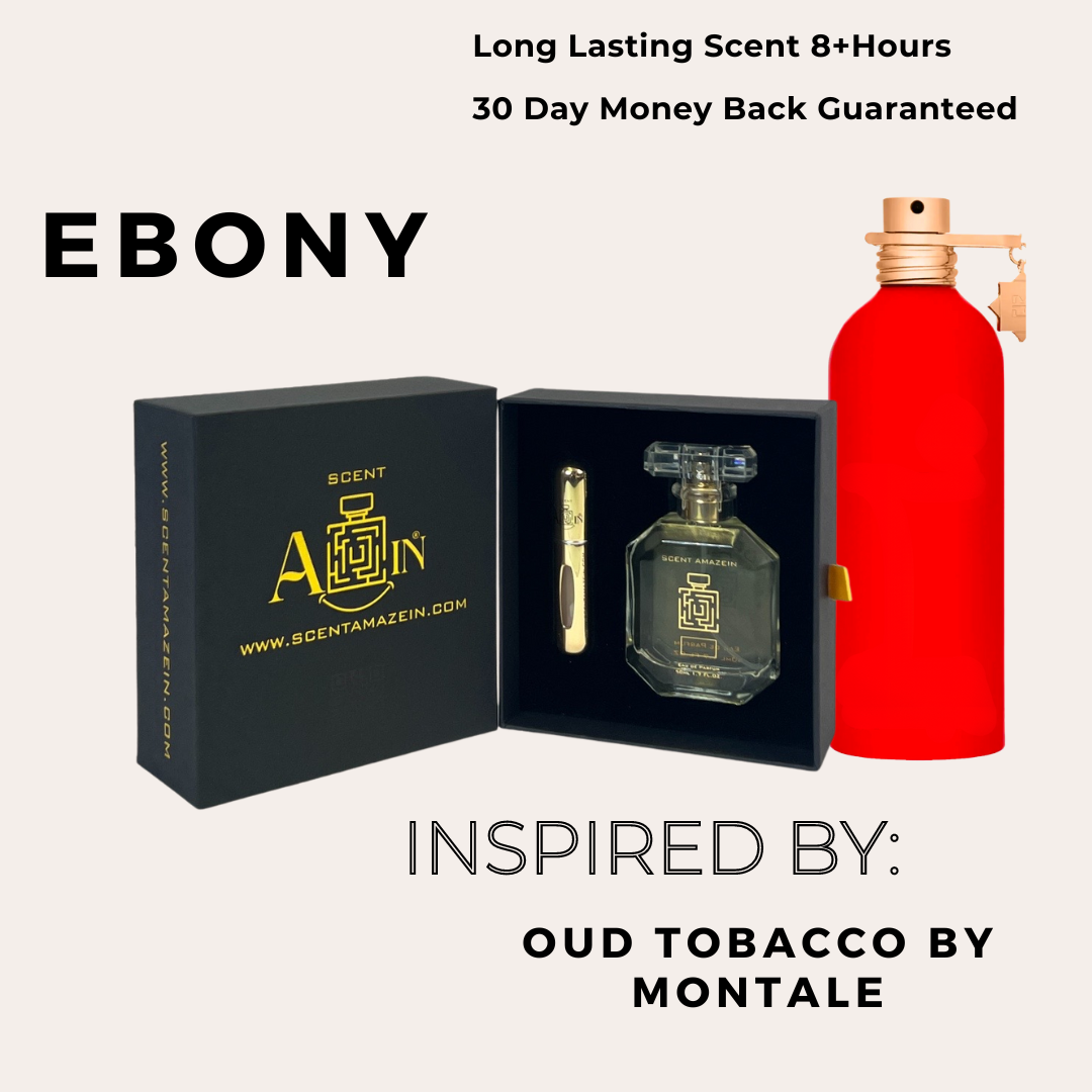 Ebony Perfume Bottle - Unisex Amber Woody Fragrance, Oud Tobacco Inspired, Citrus and Incense Notes