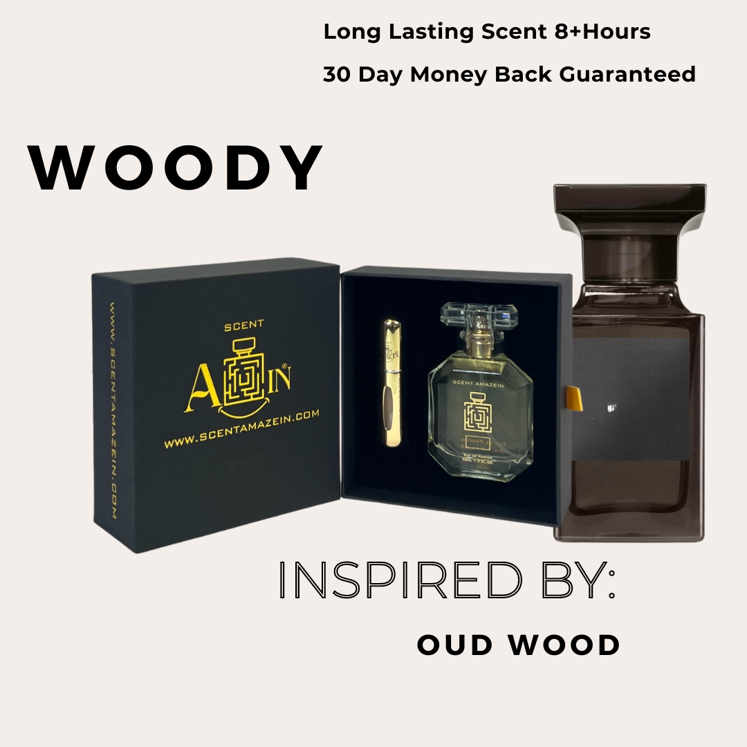 Woody Perfume Bottle - Oud Fragrance, Oud Wood Inspired, Cardamom and Vanilla Notes